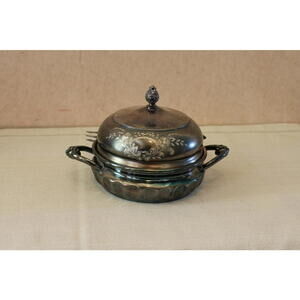 Forbes Silver Co. Quadruple Silver Plate Covered Butter / Caviar Dish with Fork